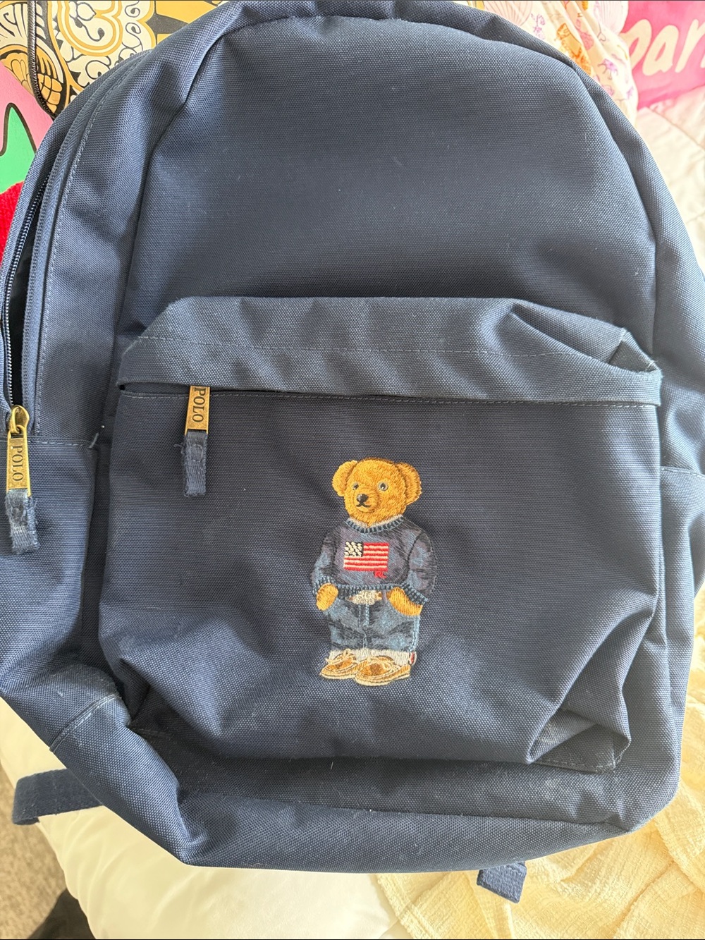 Polo by Ralph Lauren Navy Canvas Backpack with Embroidered Bear